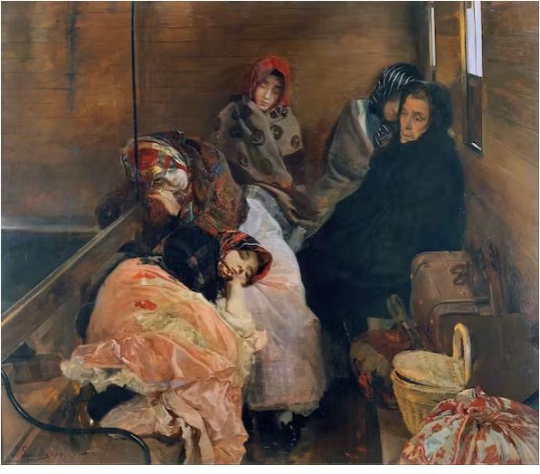 یک کالسکه فقیر به عنوان فضای فضایی برای تجارت برده سفید (1894) تکرار می شود، با چهار روسپی جوان که توسط تدارکات آنها همراهی می شود، با ظاهری از نگرانی عمیق در چهره او.